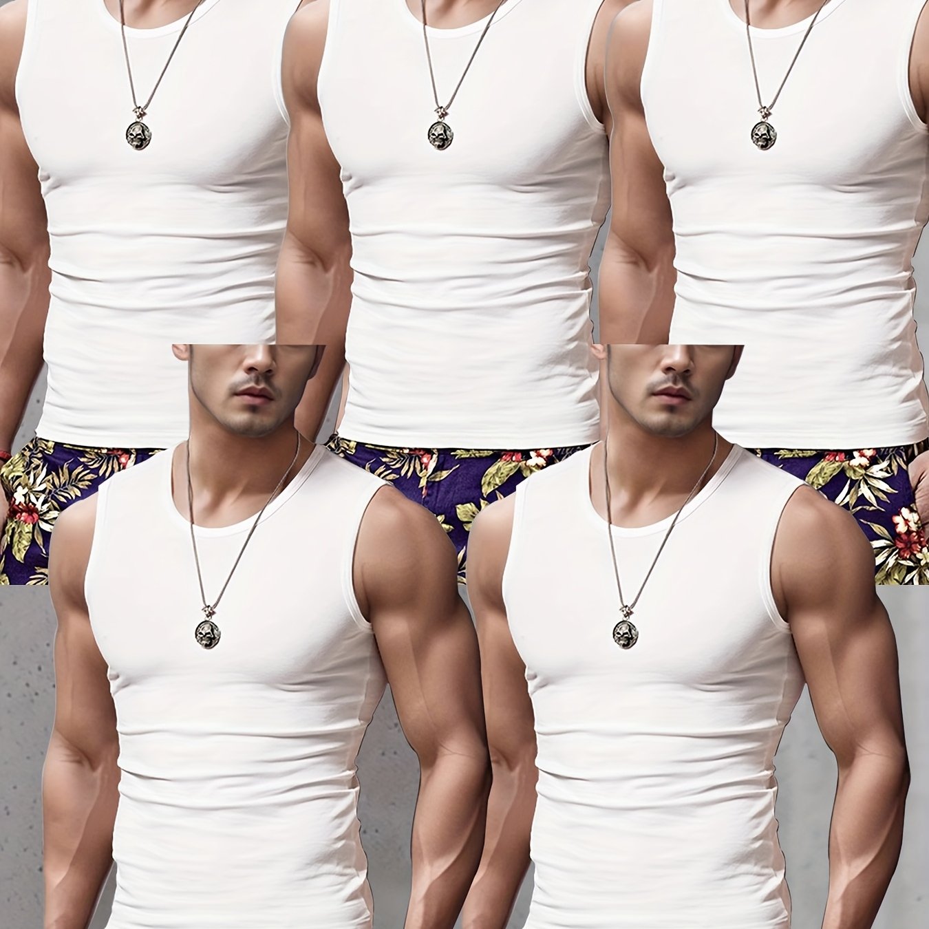 5 débardeurs pour hommes à larges épaules - Noir, Gris, Blanc - Sans manches, respirant, col rond - Pour le sport et le fitness