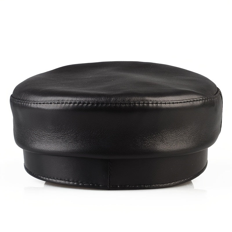 Men's genuine leather sheepskin flat top hat, retro British style, high-quality leather, suitable for all seasons
