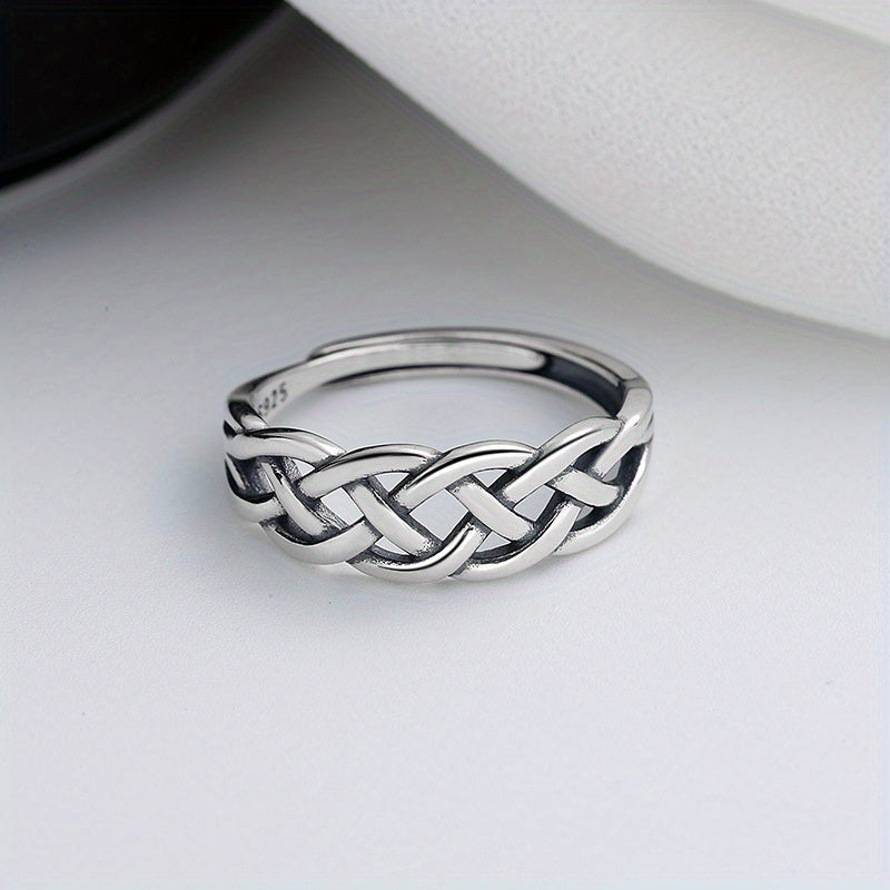 Silver Plated Plated woven wound ring Male Fashion personality Niche design Hipster Punk Food Ring Male fashion temperament Elegant sexy holiday personality Hip Hop style about 3.1g