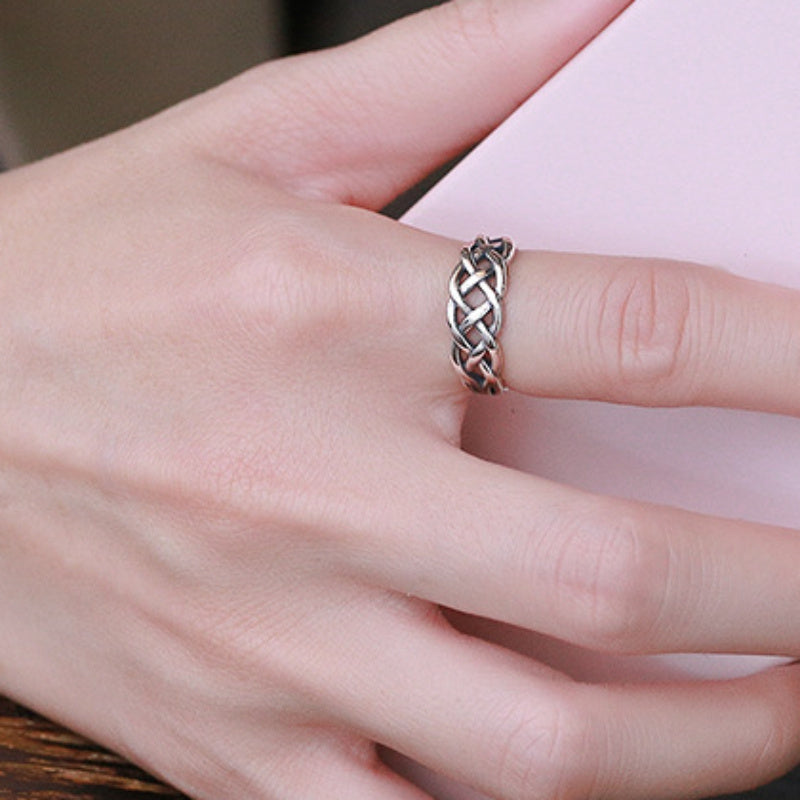 Silver Plated Plated woven wound ring Male Fashion personality Niche design Hipster Punk Food Ring Male fashion temperament Elegant sexy holiday personality Hip Hop style about 3.1g