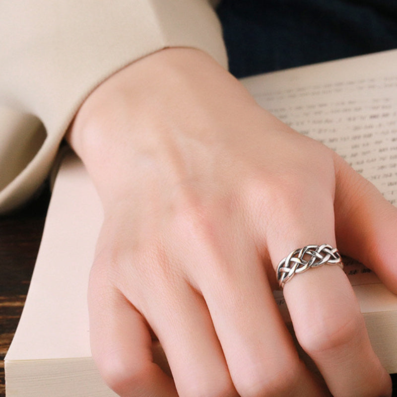 Silver Plated Plated woven wound ring Male Fashion personality Niche design Hipster Punk Food Ring Male fashion temperament Elegant sexy holiday personality Hip Hop style about 3.1g