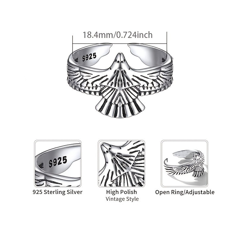 Men's and Women's Fashion Retro Punk Style 3.2g Eagle Adjustable Ring, Perfect for Everyday Versatility