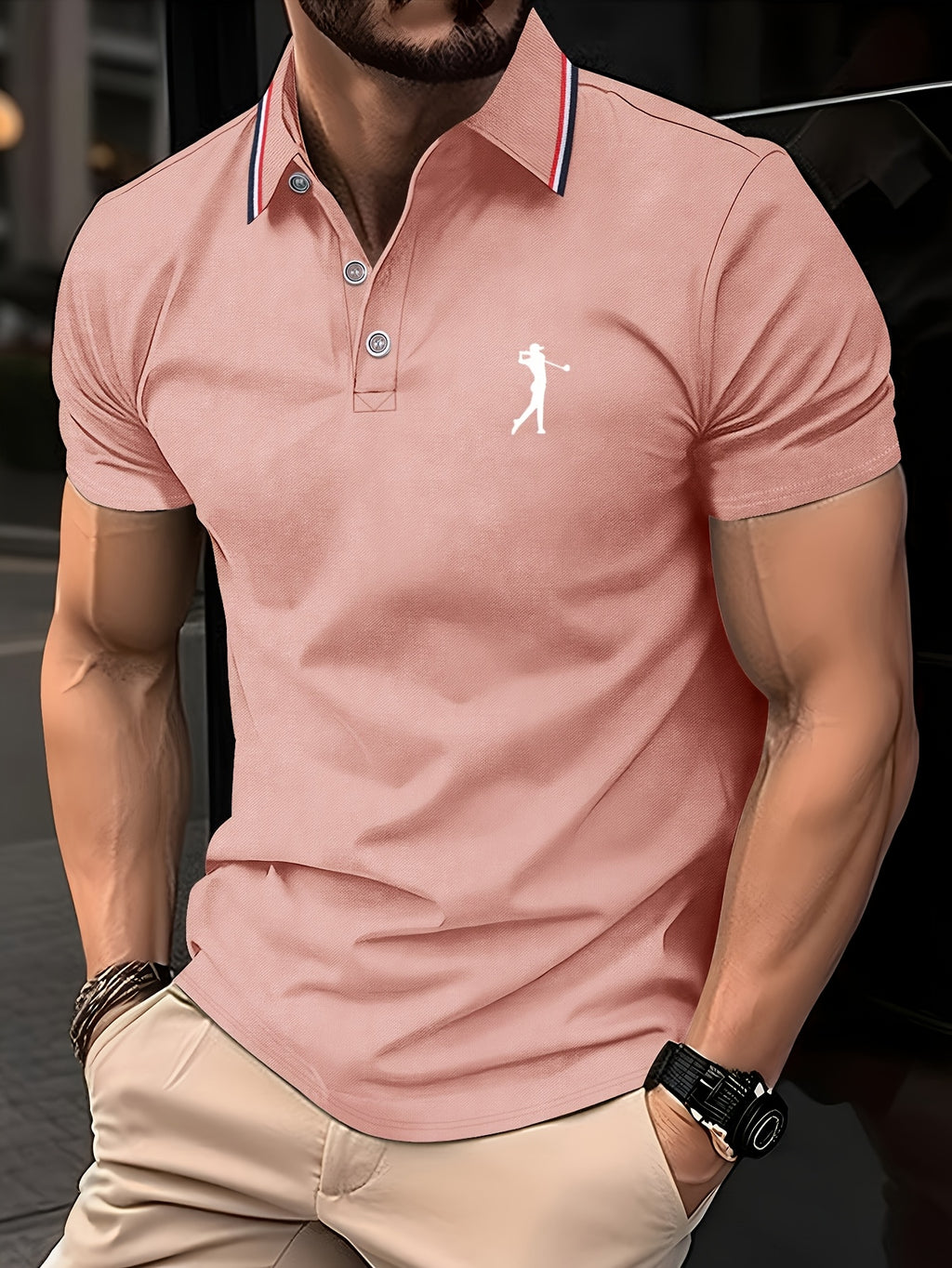 Golf Print Polo Shirt, Men'S Top, Summer Casual Short-Sleeve Shirt