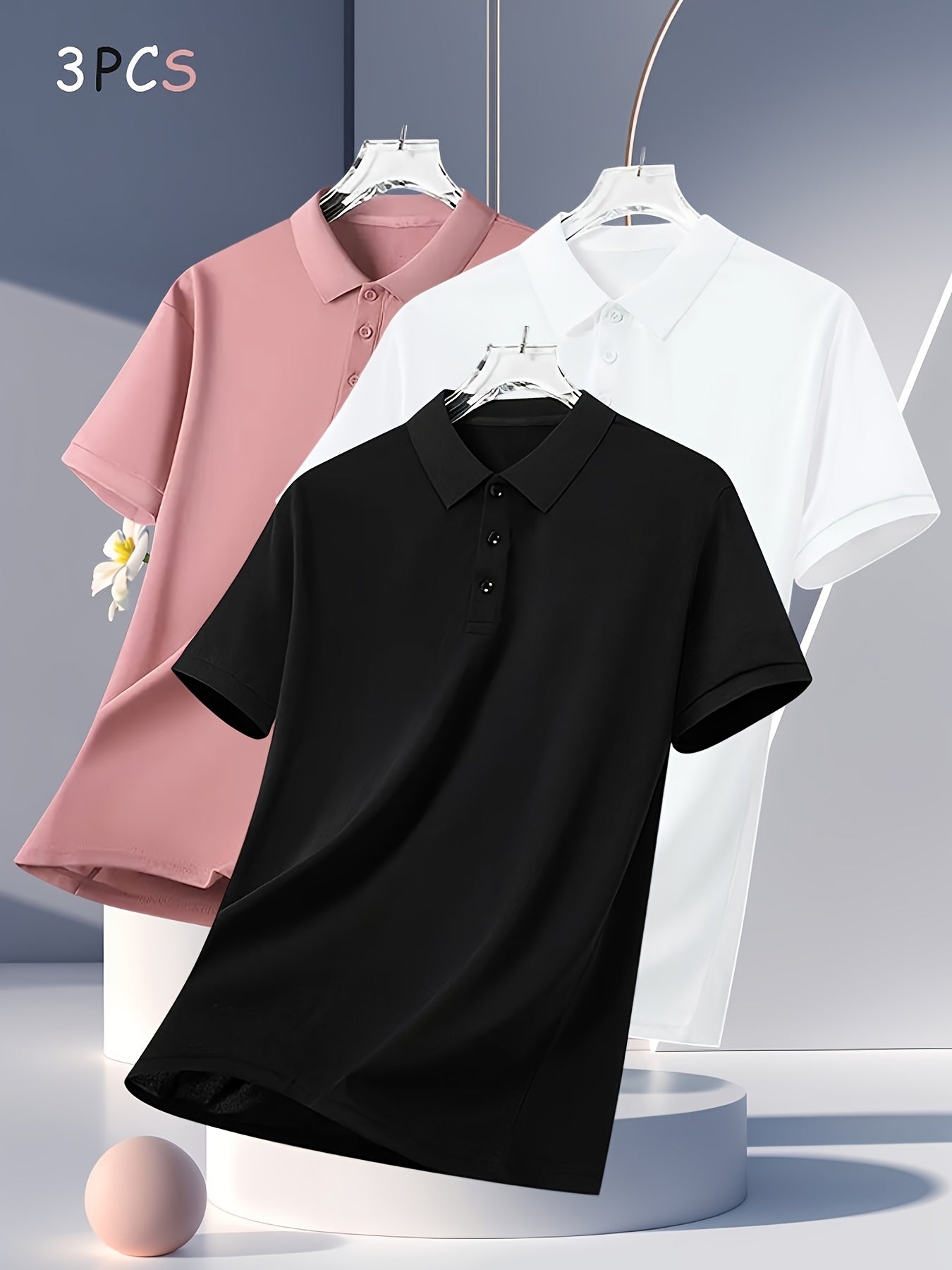 3pcs Men's Summer Shirts - Breathable Short Sleeve Casual & Business Casual Tops with Classic Collar, Loose Fit, Solid Color (Navy\u002FOlive\u002FBlack) - 2025 Trending Styles