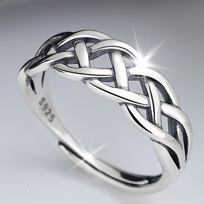 Silver Plated Plated woven wound ring Male Fashion personality Niche design Hipster Punk Food Ring Male fashion temperament Elegant sexy holiday personality Hip Hop style about 3.1g