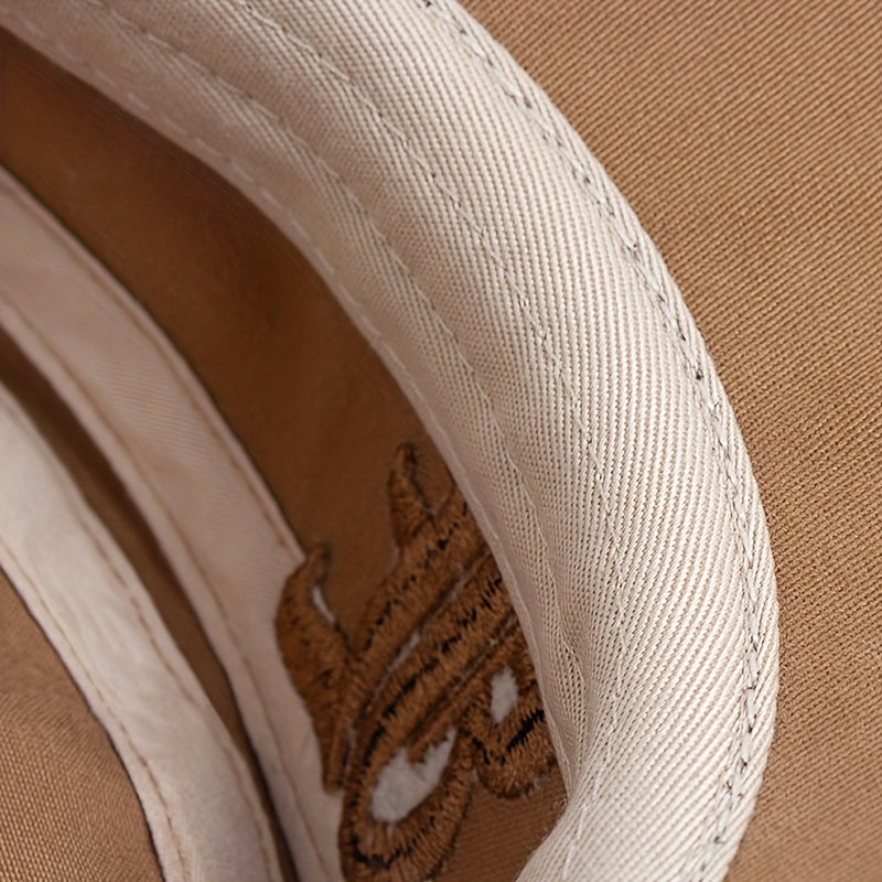 Men'S Embroidered Casual Flat Cap, 100% Polyester, Vintage Style, Solid Color, Soft Fabric, Non-Stretch, with Adjustable for Spring and Autumn