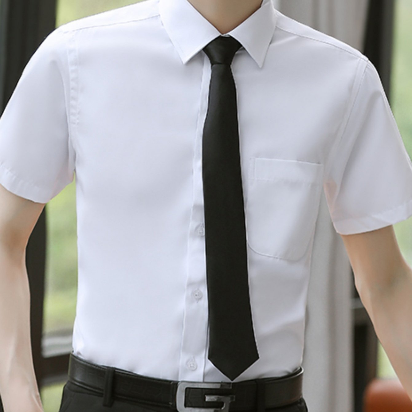 Men'S Solid Color Short Sleeve Dress Shirt - Business Casual Button-Up with Collar, Regular Fit for Office, Parties & Casual Outings (Spring\u002FFall), Short Sleeve Dress Shirt, Spring Fall Attire, Classic Collar, Nonstretch Fabric