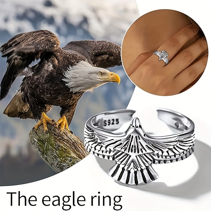 Men's and Women's Fashion Retro Punk Style 3.2g Eagle Adjustable Ring, Perfect for Everyday Versatility
