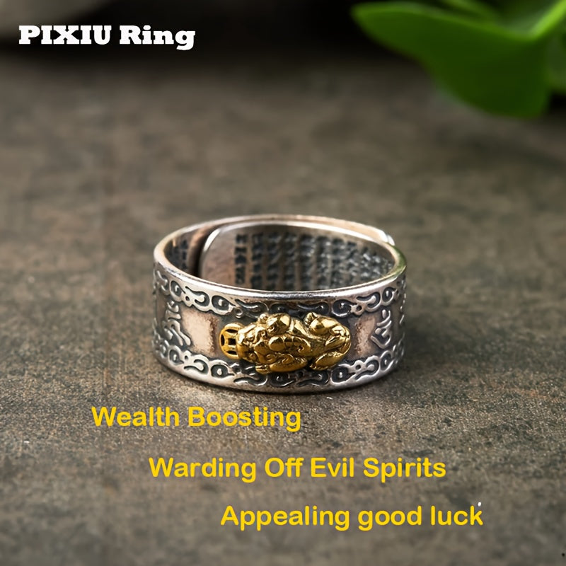 A Unisex Feng Shui Ring featuring Pixiu for Attracting Wealth, Warding Off Evil Spirits, And Enhancing Career Luck, Plated with Silver Plated Plated