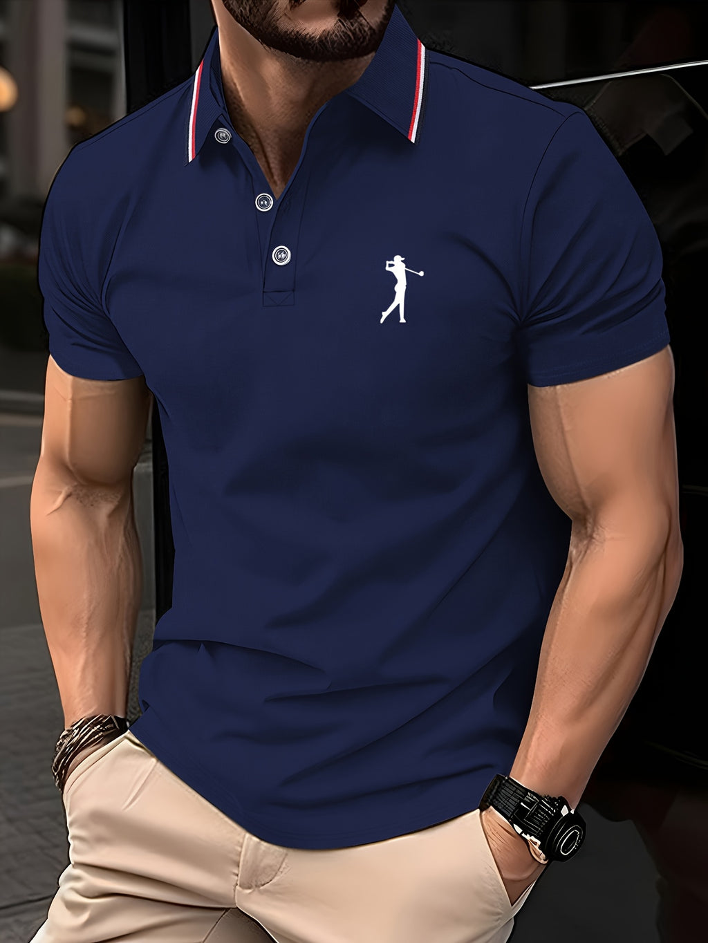 Golf Print Polo Shirt, Men'S Top, Summer Casual Short-Sleeve Shirt