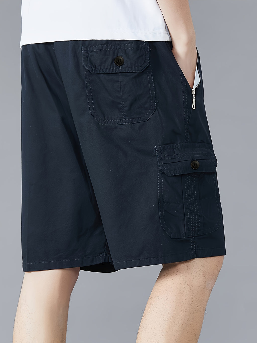 Men'S Stylish Cargo Shorts - Breathable Summer Casual Pockets, Non-Stretch Cotton, Outdoor & Sports Wear, White T-Shirt & White Sneakers, Casual Attire|Stylish Shorts|Durable Fabric