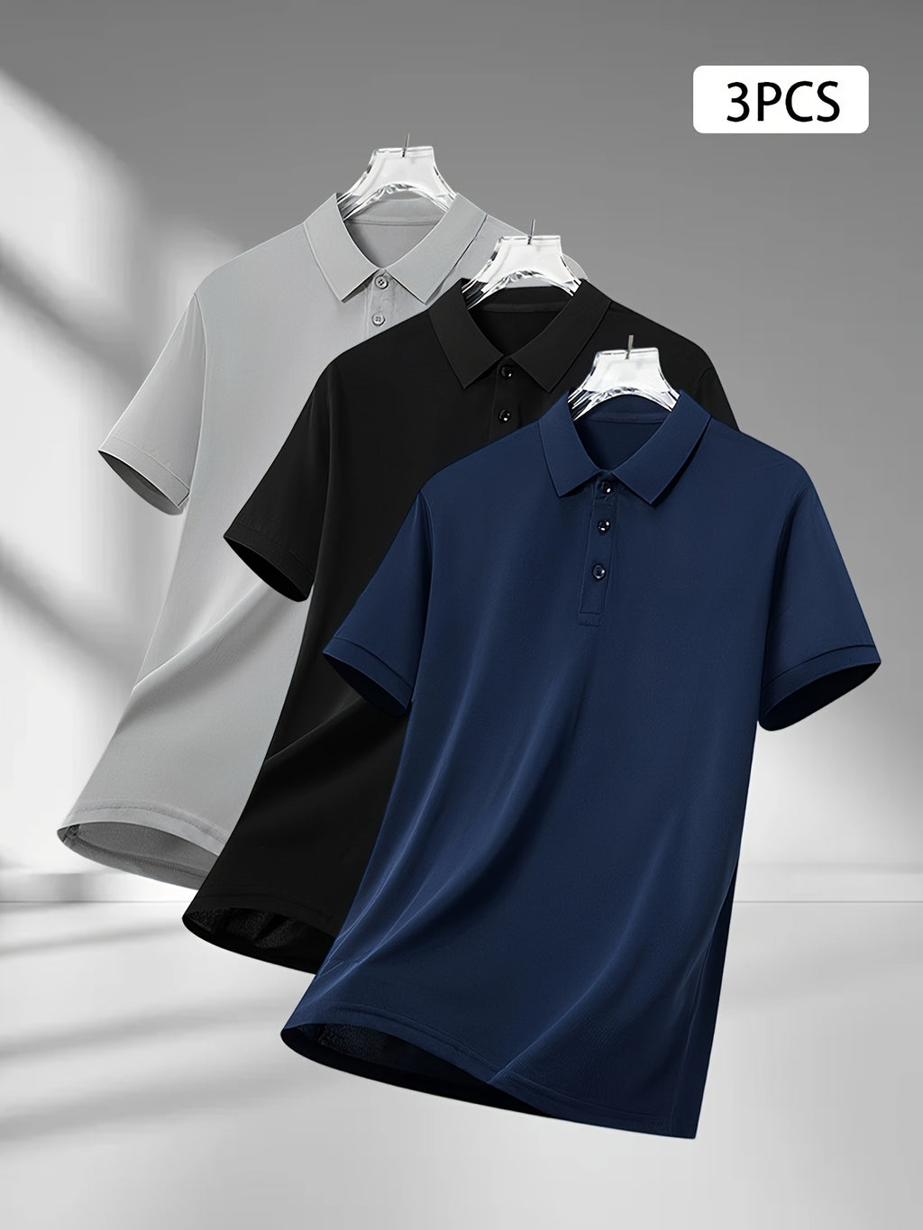Summer New Short-Sleeve Polo Shirts with a Collar, Great Value Pack of 3 Casual Tops.