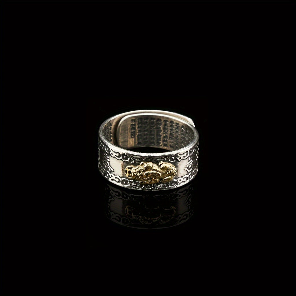 A Unisex Feng Shui Ring featuring Pixiu for Attracting Wealth, Warding Off Evil Spirits, And Enhancing Career Luck, Plated with Silver Plated Plated