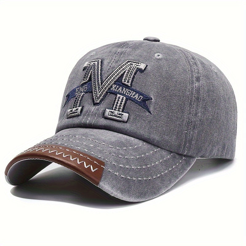 1pc Unisex Sunshade Vintage Washed Baseball Cap With Letter M Embroidered For Outdoor Sport, Golf, Fishing