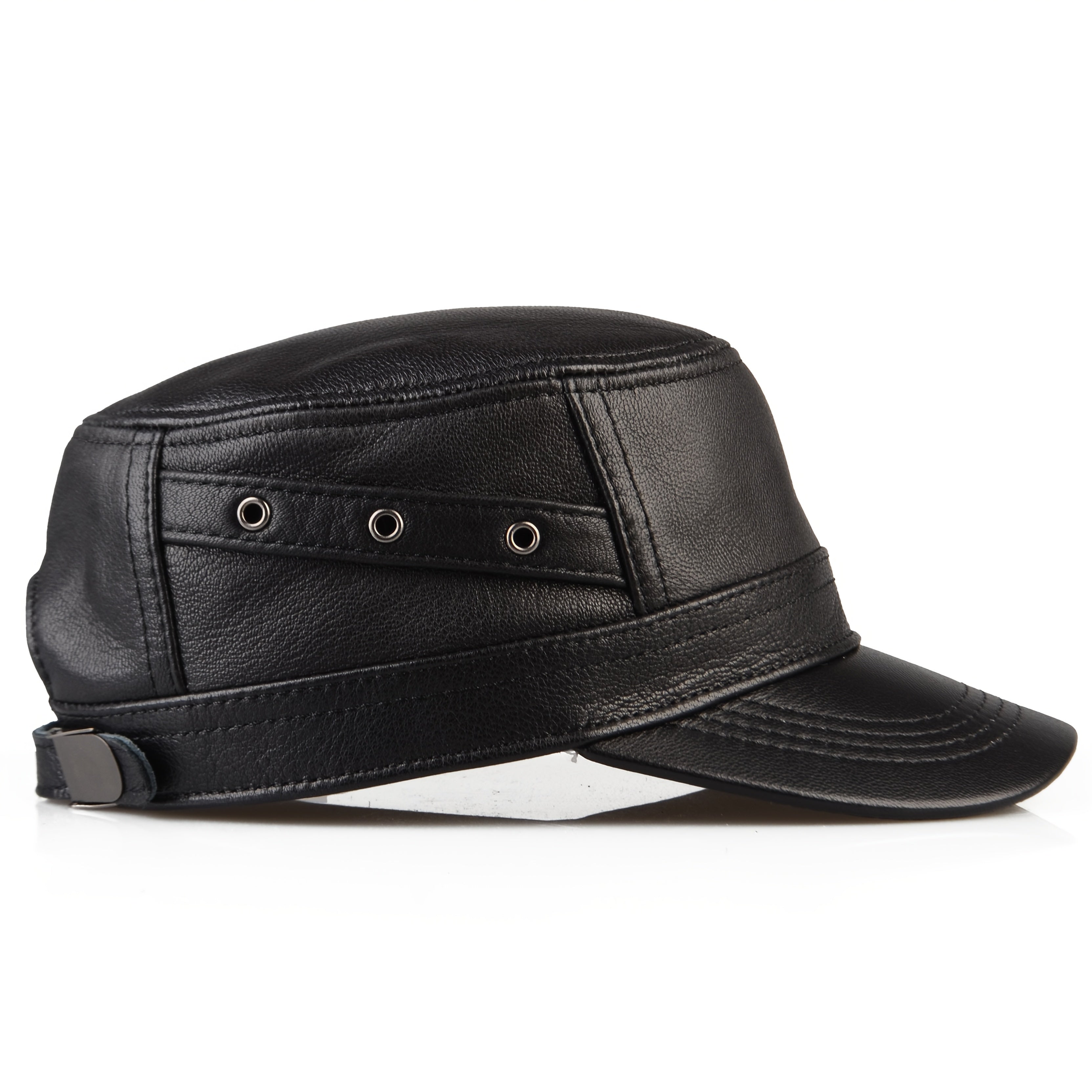 Premium Sheepskin Baseball Cap for Men - Fashionable Flat Brim Hat, Thin Design for Spring & Fall, Casual Outdoor Duckbill Cap for Middle-Aged Adults, Visor Cap | Sleek Headgear | Sleek Leather Ha