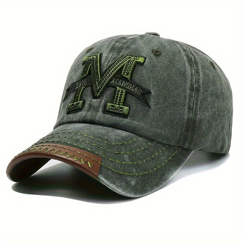 1pc Unisex Sunshade Vintage Washed Baseball Cap With Letter M Embroidered For Outdoor Sport, Golf, Fishing