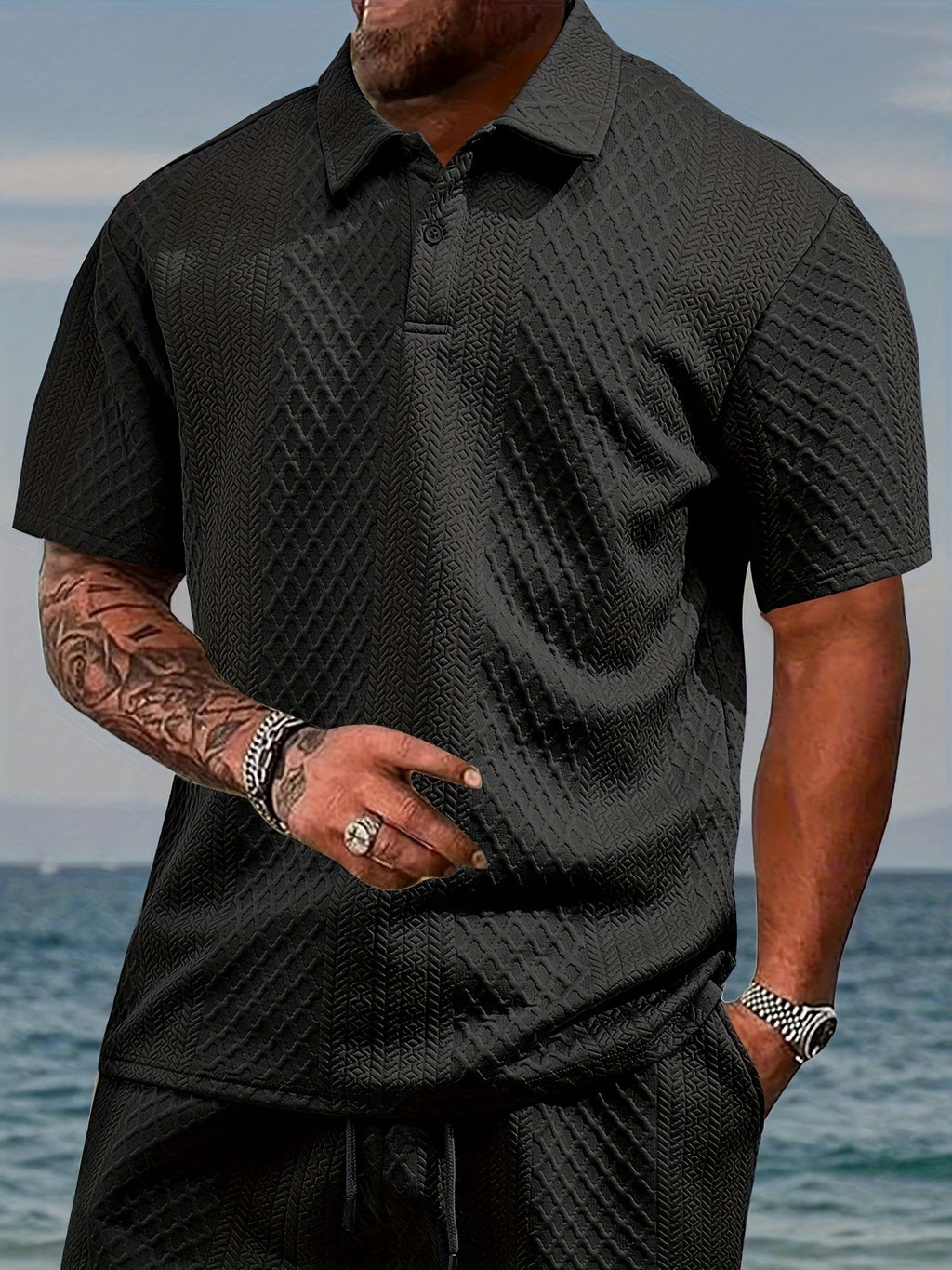 Men'S New Trendy Polo Shirt, Outdoor Casual Sports Button-Up, Striped Collared Top.