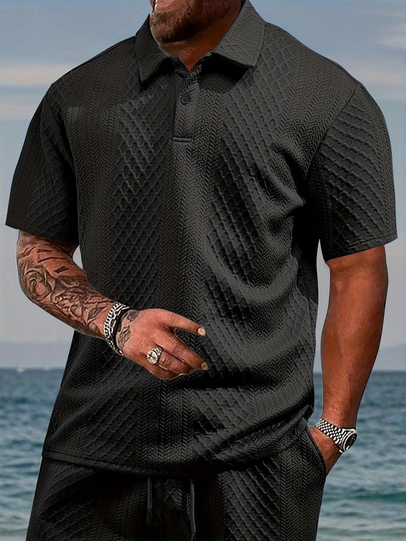 Men'S New Trendy Polo Shirt, Outdoor Casual Sports Button-Up, Striped Collared Top.