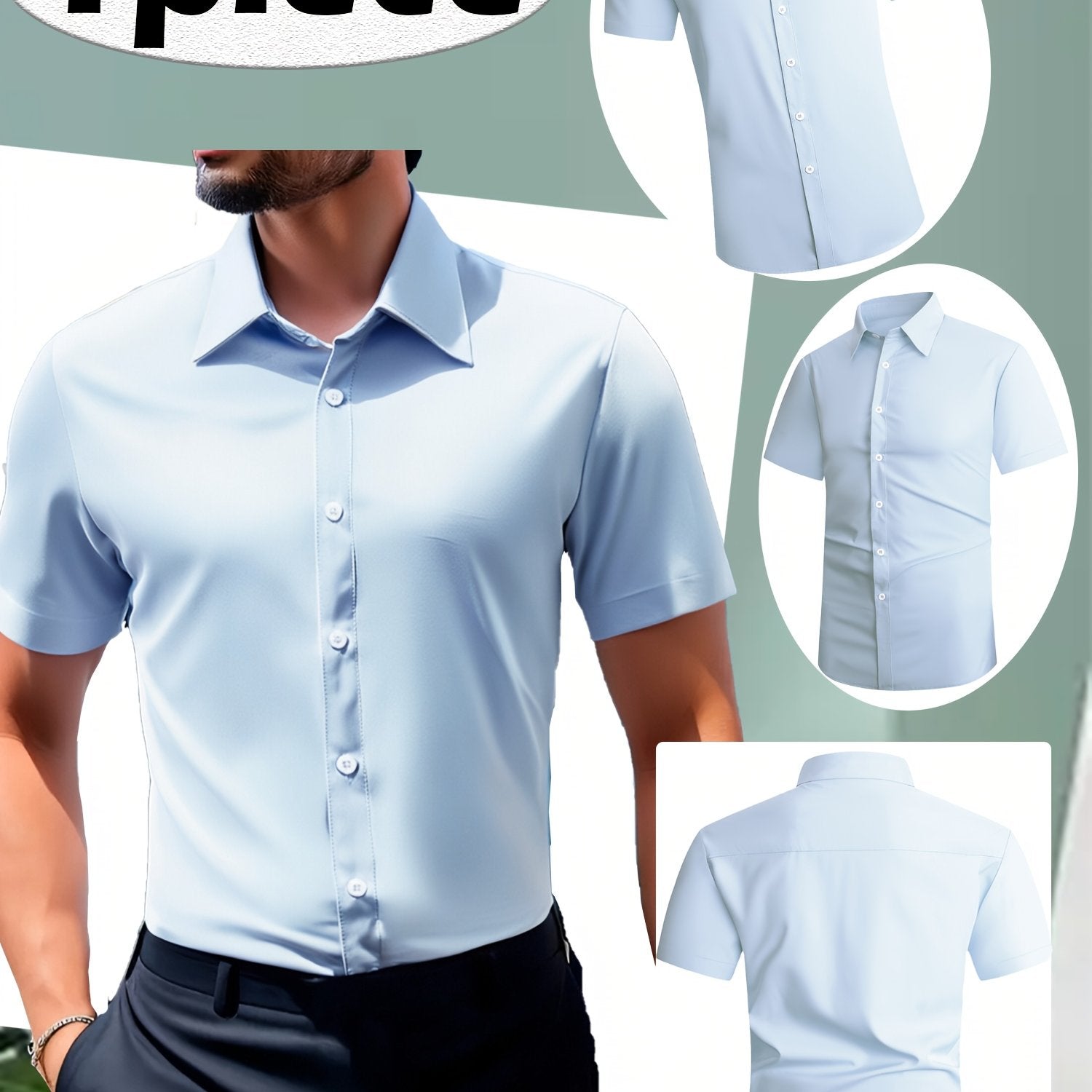1pc Nosize Men's Button- Shirt - 97% Polyester 3% Spandex, Breathable & Stretch Comfort, Classic Point Collar, Solid Color Casual Shirt for Business, Outdoor, Golf, Beach & Daily Wear, Business Casual, Outdoor Apparel, Comfortable Fit, Durable Fabric