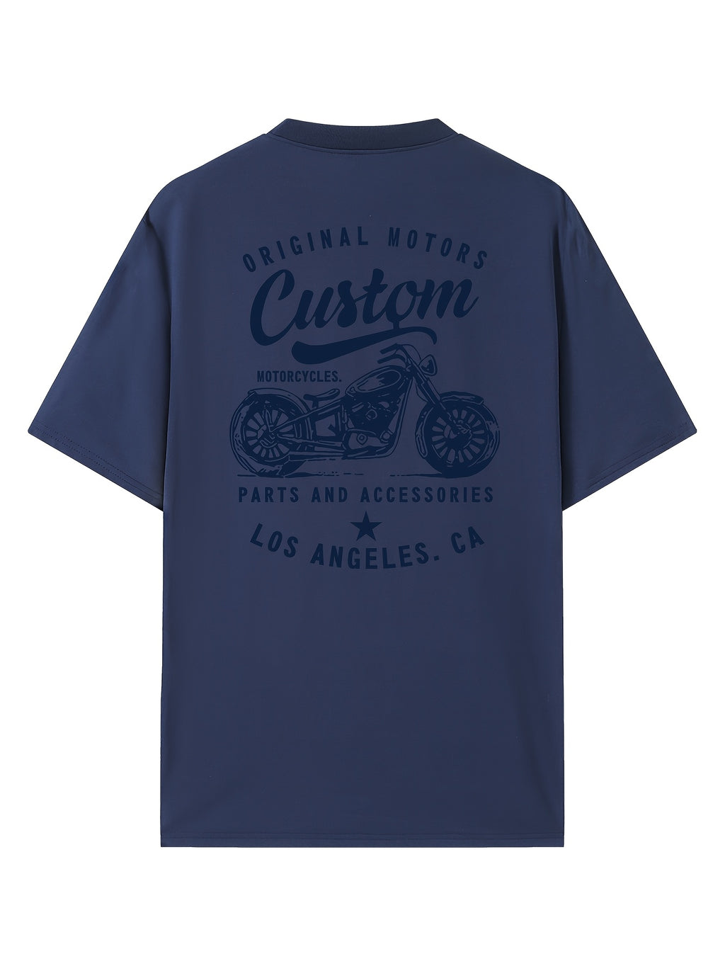 Men's Original Motorcycles Graphic T-Shirt - Casual Street Style Short Sleeve Crewneck Tee, White with Blue Print, Polyester Blend, Los Angeles Parts & Accessories Design
