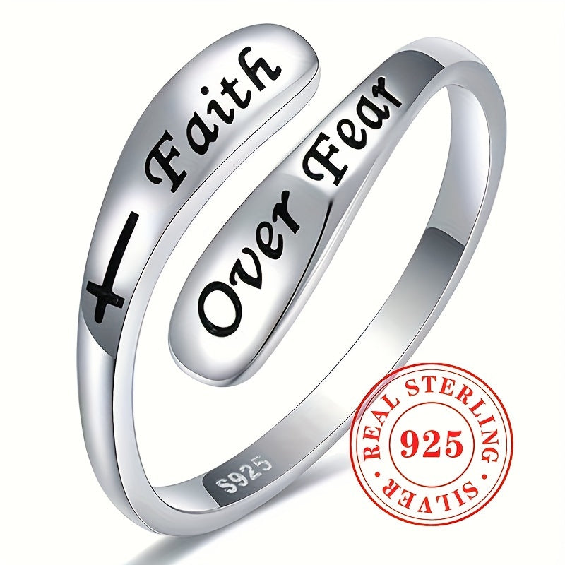 2g S925 Pure Silvery Engraved Adjustable Ring for Men and Women Religious Belief Jewelry
