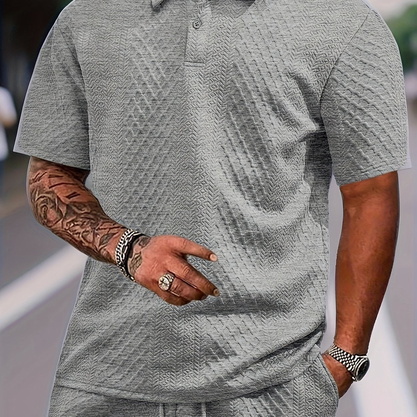 Men'S New Trendy Polo Shirt, Outdoor Casual Sports Button-Up, Striped Collared Top.