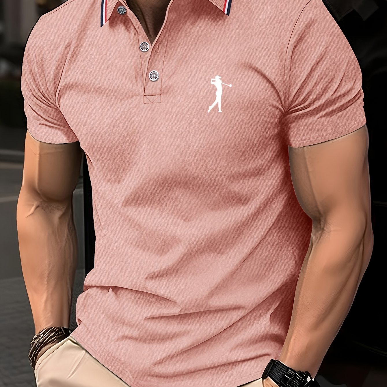 Golf Print Polo Shirt, Men'S Top, Summer Casual Short-Sleeve Shirt