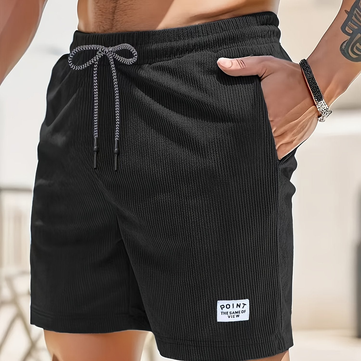 Men's Casual Corduroy Shorts - Solid Beige with Drawstring Waist, Comfortable Summer Wear for Outdoor & Leisure Activities, Outdoor Shorts | Drawstring Shorts | Relaxed Fit Shorts