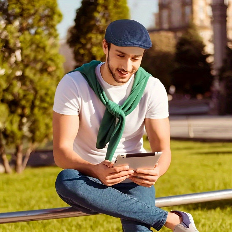 6pcs Men'S Breathable Mesh Flat Caps - Lightweight, Polyester, Round Brim, Ideal for Summer, Sports, and Casual Wear, Sports Cap | Stylish Headgear | Lightweight Cap