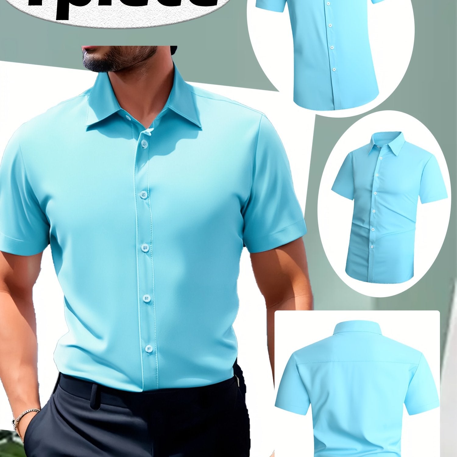 1pc Nosize Men's Button- Shirt - 97% Polyester 3% Spandex, Breathable & Stretch Comfort, Classic Point Collar, Solid Color Casual Shirt for Business, Outdoor, Golf, Beach & Daily Wear, Business Casual, Outdoor Apparel, Comfortable Fit, Durable Fabric