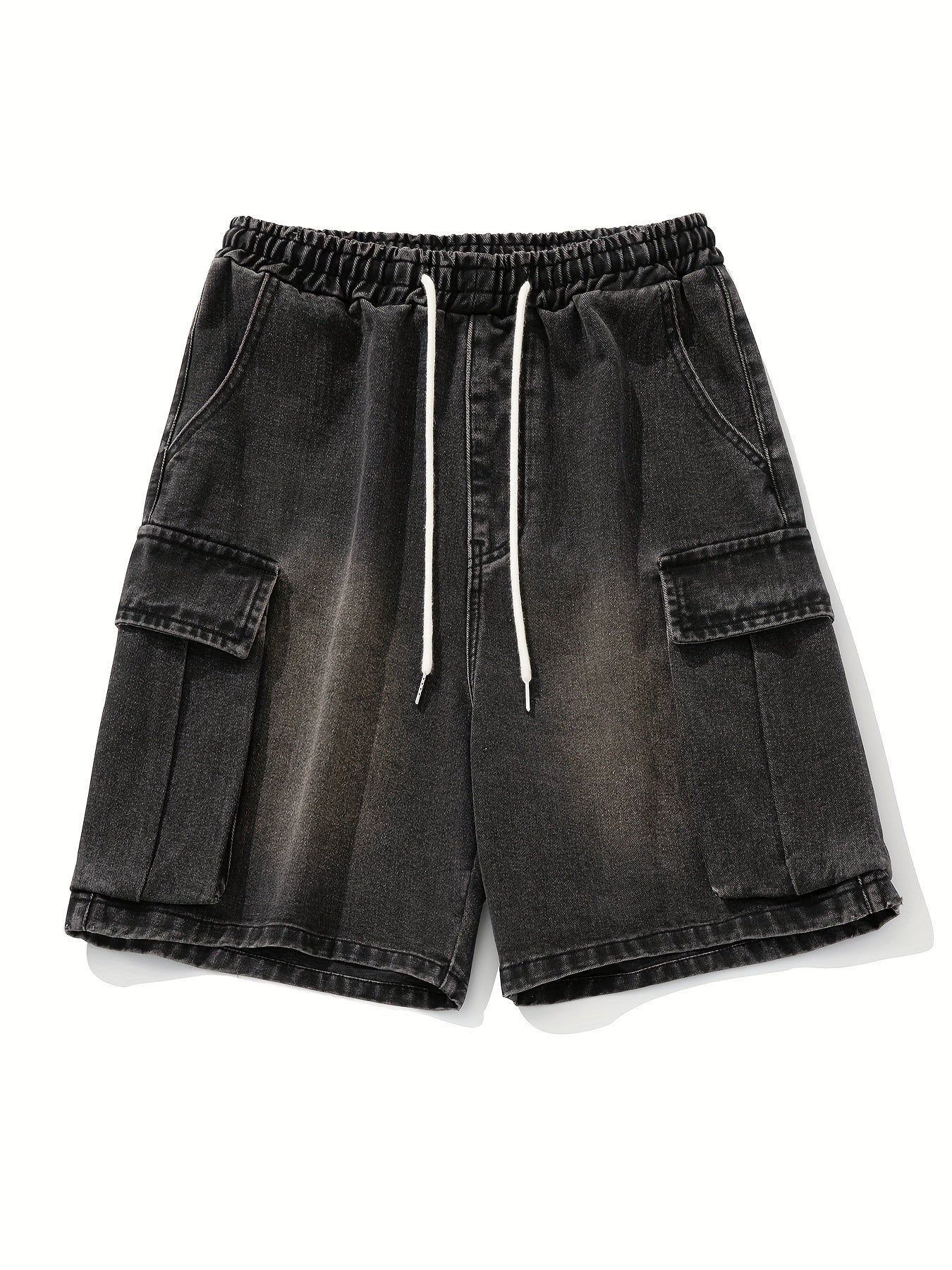 Men's Casual Denim Shorts with Side Pockets - Loose Fit, Drawstring Waist, Cotton Blend, Summer Streetwear