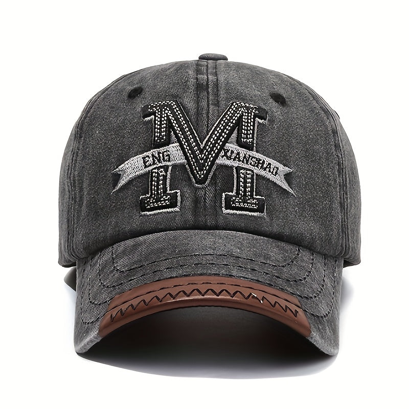1pc Unisex Sunshade Vintage Washed Baseball Cap With Letter M Embroidered For Outdoor Sport, Golf, Fishing