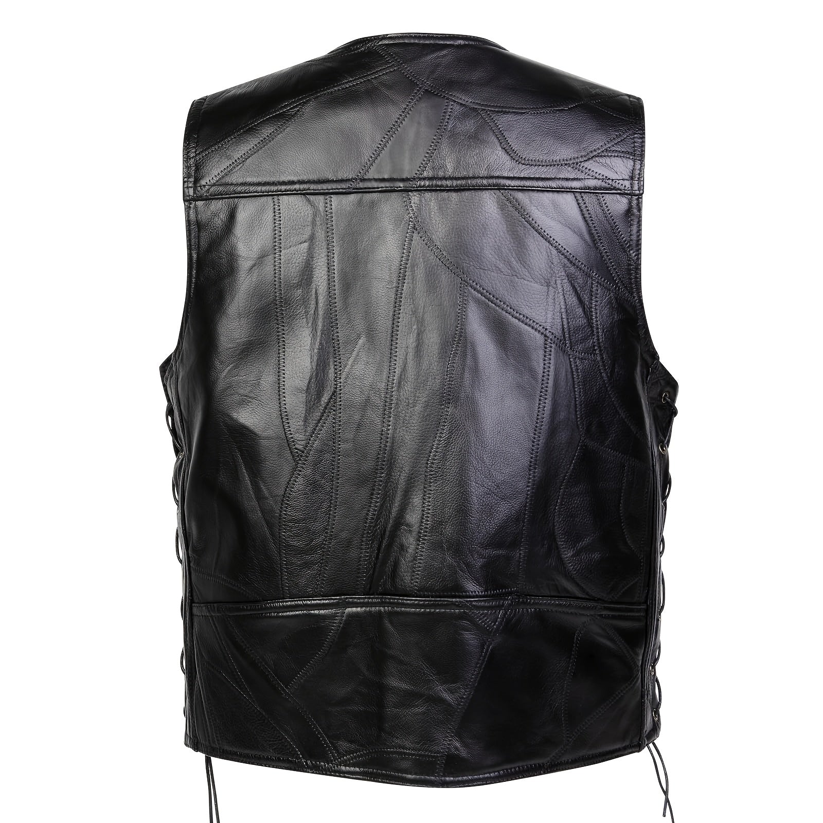 1pc Veste sans Manches en Similicuir ICEBANNER pour Homme, Veste Motocross Clubwear à Boutons-Pression et Lacets Réglables avec Poches Cachées, 100% Similicuir