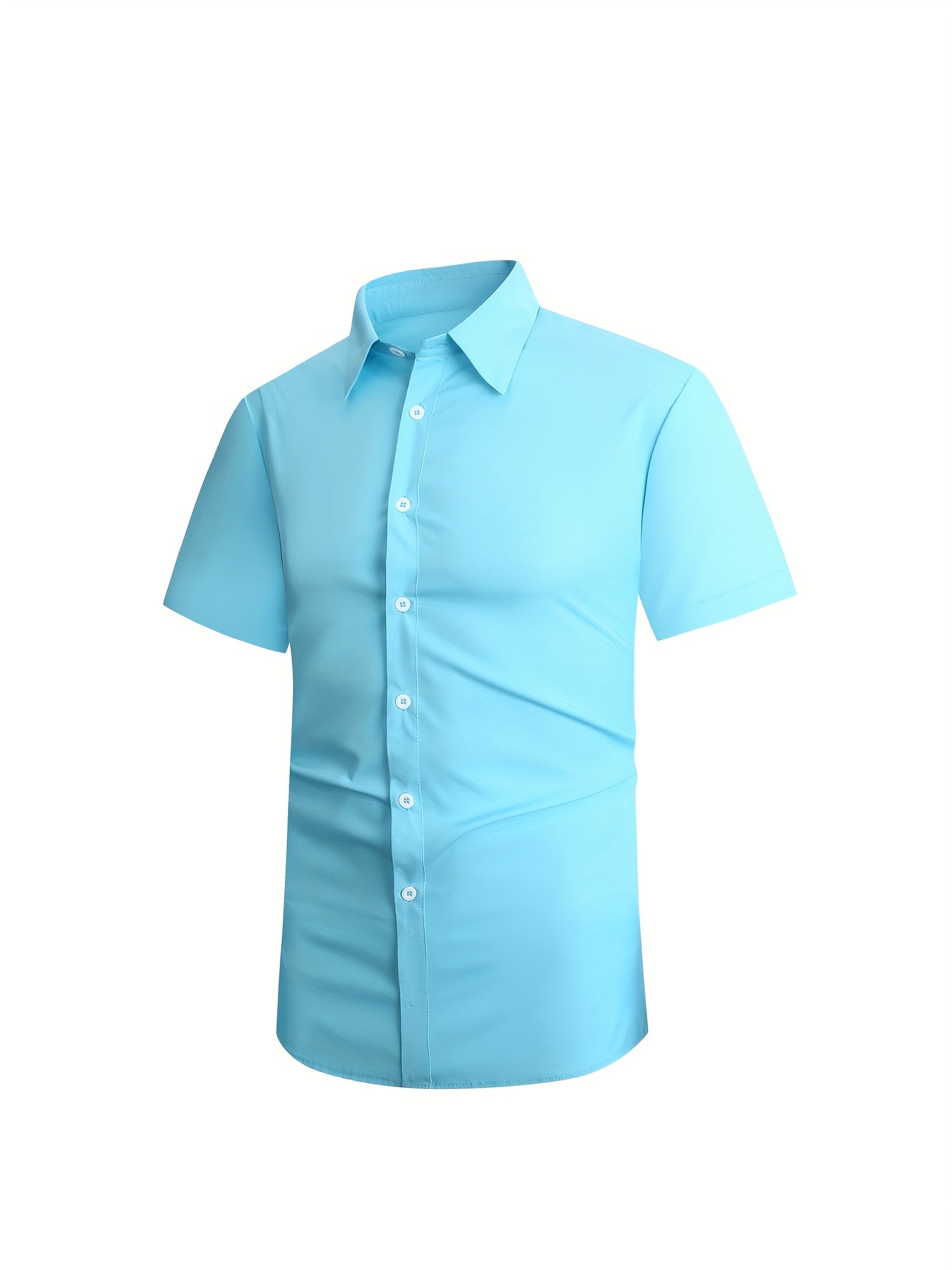 1pc Nosize Men's Button- Shirt - 97% Polyester 3% Spandex, Breathable & Stretch Comfort, Classic Point Collar, Solid Color Casual Shirt for Business, Outdoor, Golf, Beach & Daily Wear, Business Casual, Outdoor Apparel, Comfortable Fit, Durable Fabric