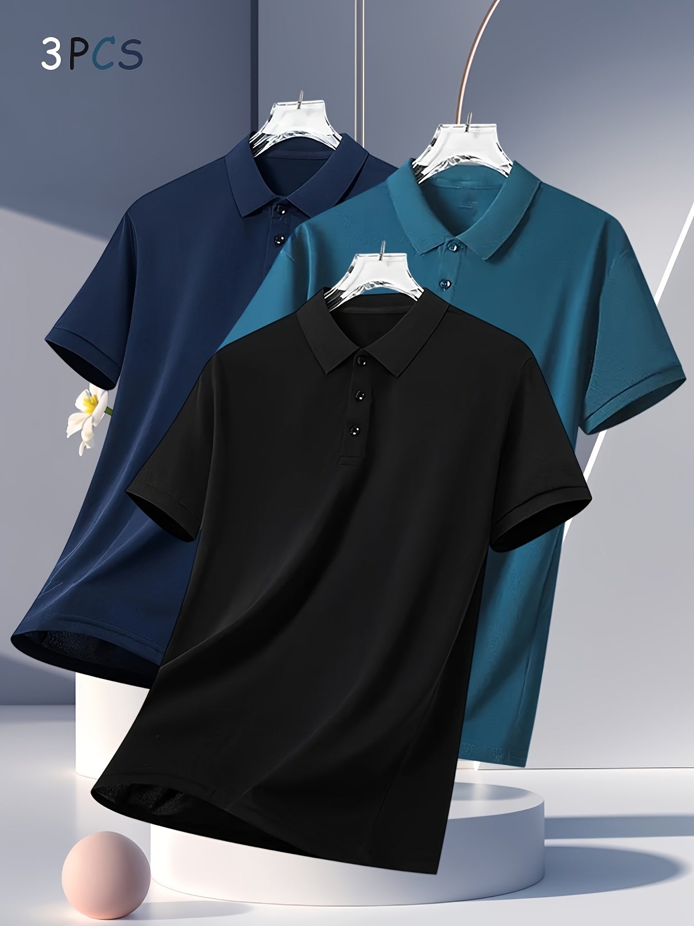 3pcs Men's Summer Shirts - Breathable Short Sleeve Casual & Business Casual Tops with Classic Collar, Loose Fit, Solid Color (Navy\u002FOlive\u002FBlack) - 2025 Trending Styles
