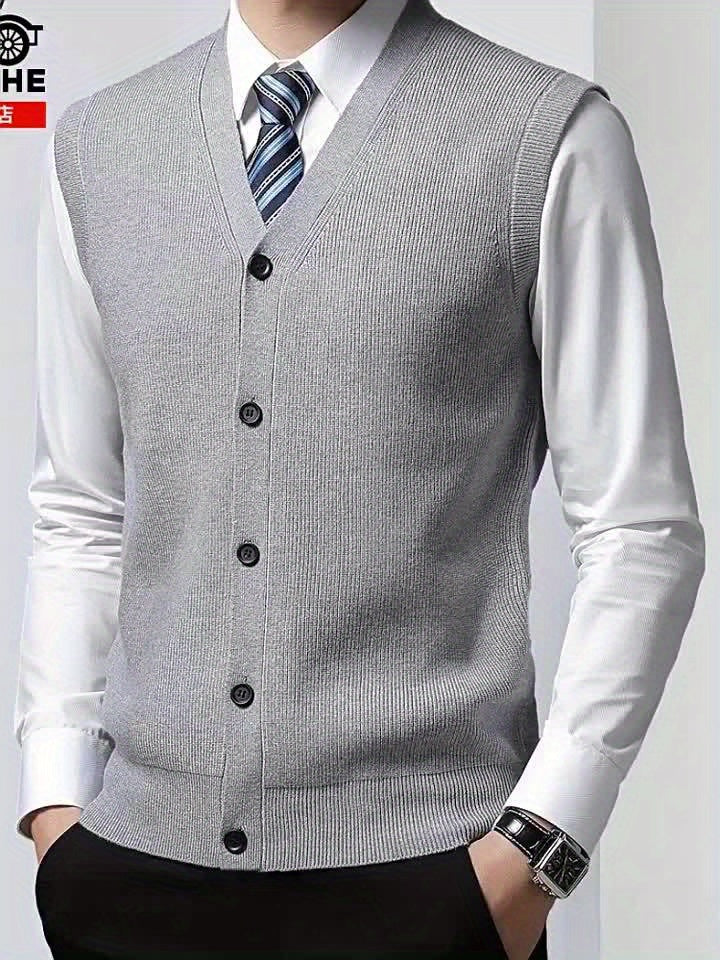 Gilet à col en V de couleur unie tricoté confortable et à la mode pour hommes 1 pièce (Jiang Xuyu)