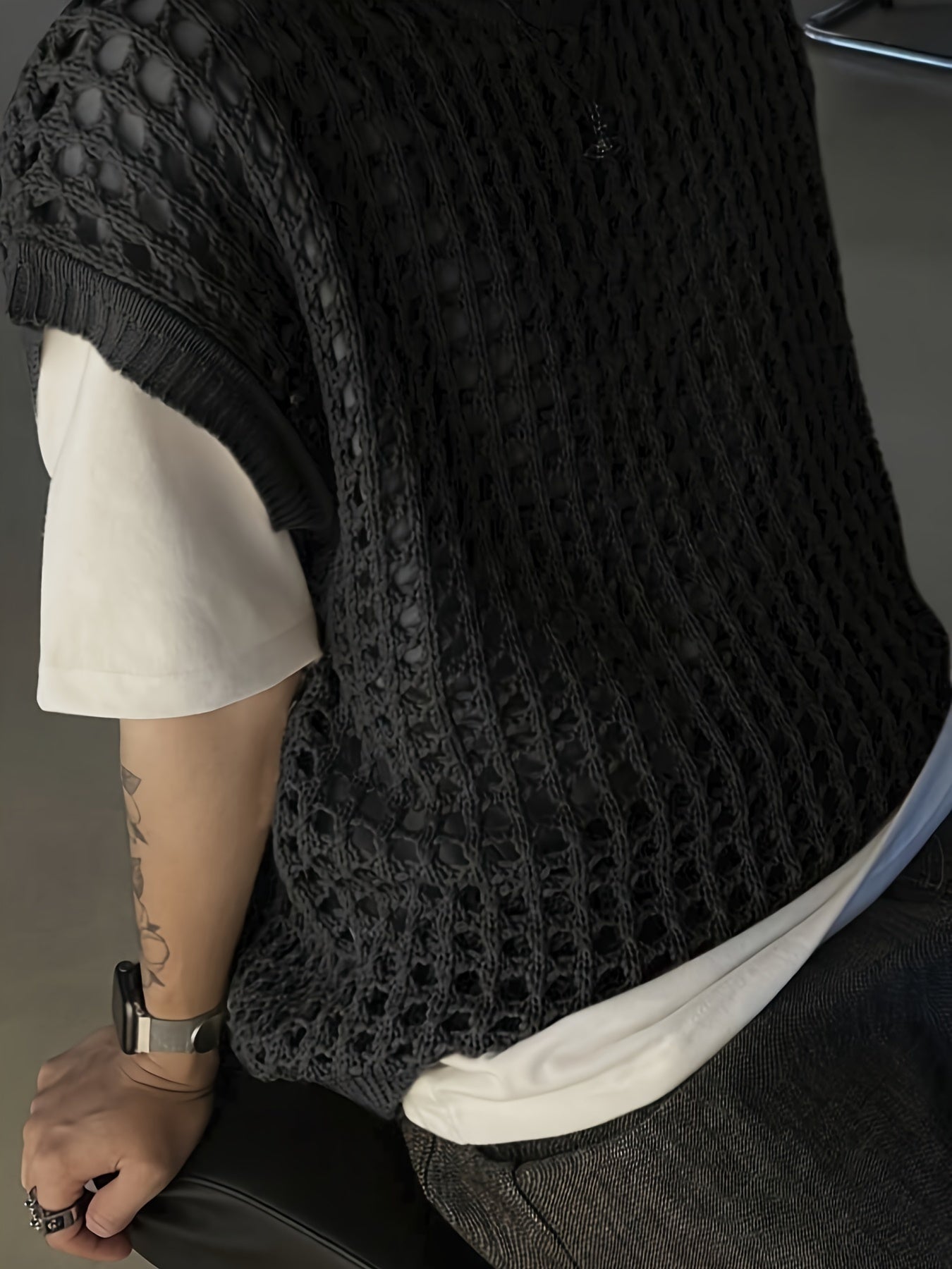 Débardeur homme en viscose ajourée, col rond sans manches - Couleur unie pour look décontracté, extérieur et streetwear - Printemps\u002FÉté\u002FAutomne