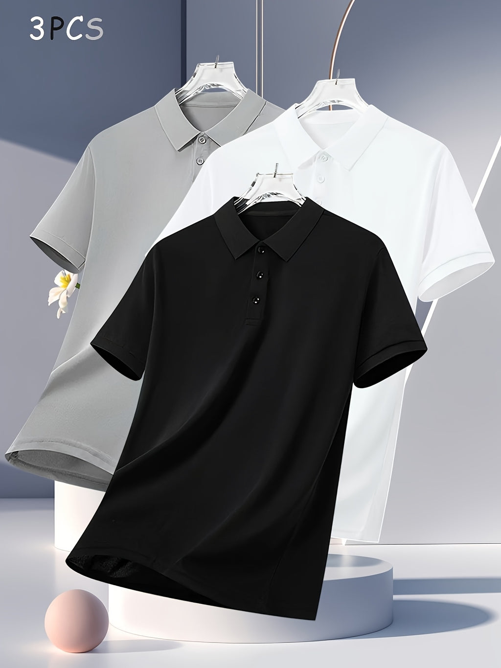 3pcs Men's Summer Shirts - Breathable Short Sleeve Casual & Business Casual Tops with Classic Collar, Loose Fit, Solid Color (Navy\u002FOlive\u002FBlack) - 2025 Trending Styles