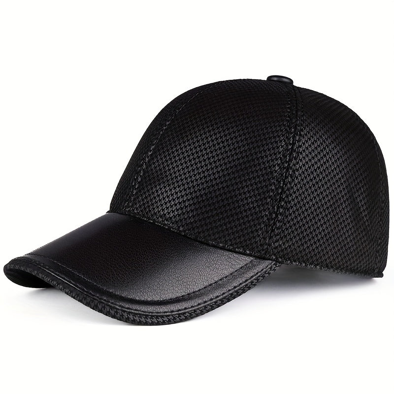 New Arrival - Stylish Plaid Baseball Cap for Women & Men | Genuine Leather Trimmed | Breathable Mesh Back | Adjustable Fit | Sun Protection | Versatile Fashion Accessory, Baseball Ca