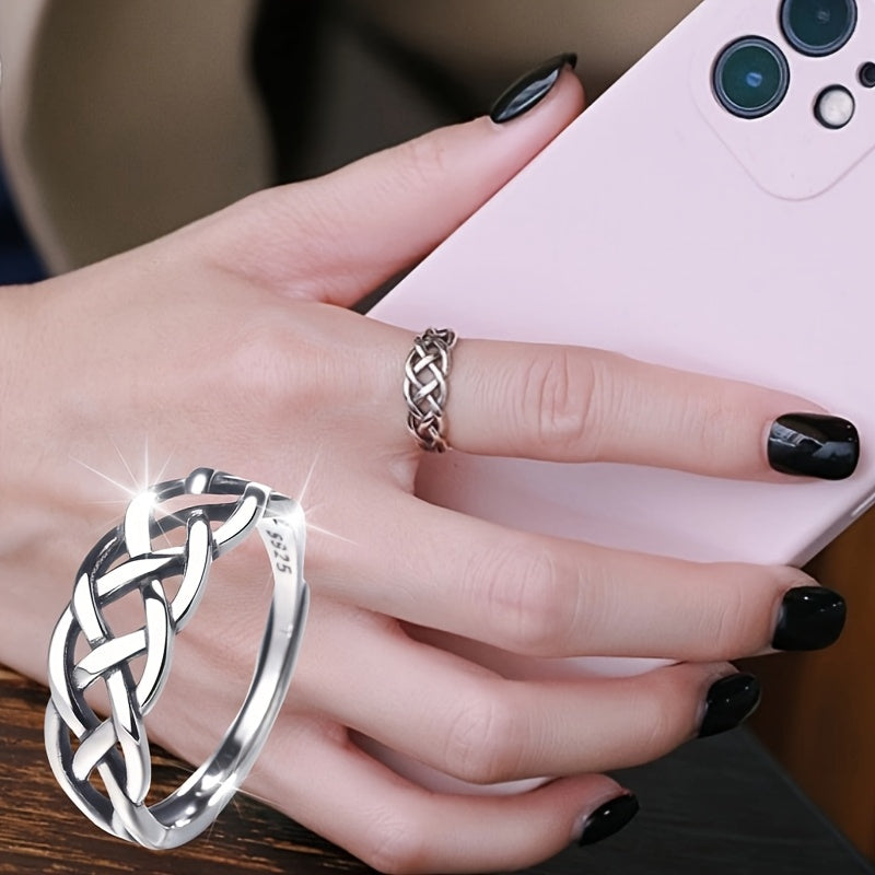 Silver Plated Plated woven wound ring Male Fashion personality Niche design Hipster Punk Food Ring Male fashion temperament Elegant sexy holiday personality Hip Hop style about 3.1g