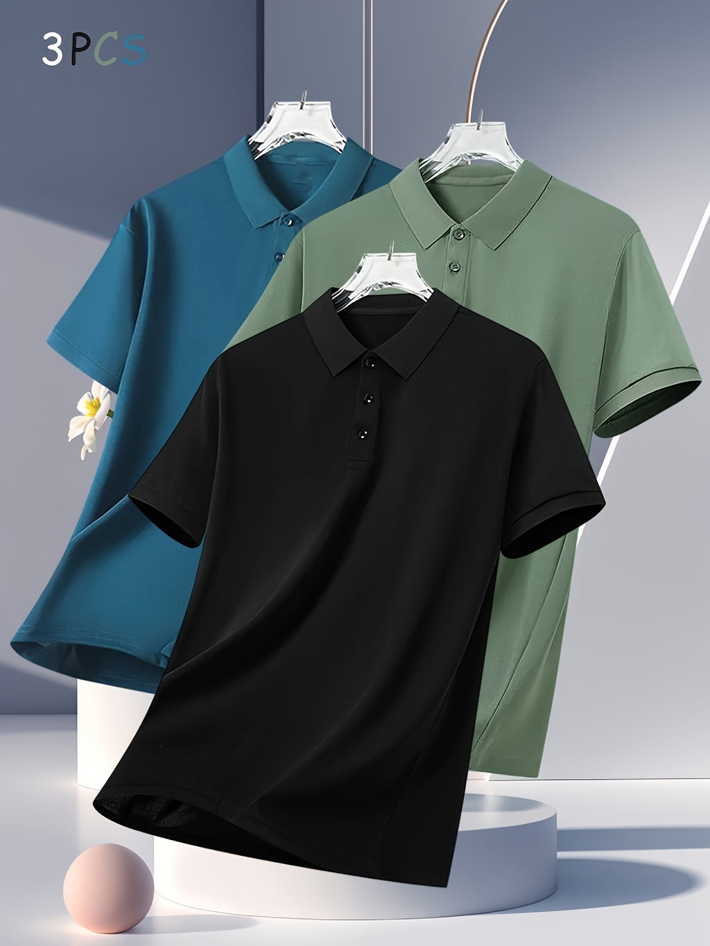 3pcs Men's Summer Shirts - Breathable Short Sleeve Casual & Business Casual Tops with Classic Collar, Loose Fit, Solid Color (Navy\u002FOlive\u002FBlack) - 2025 Trending Styles