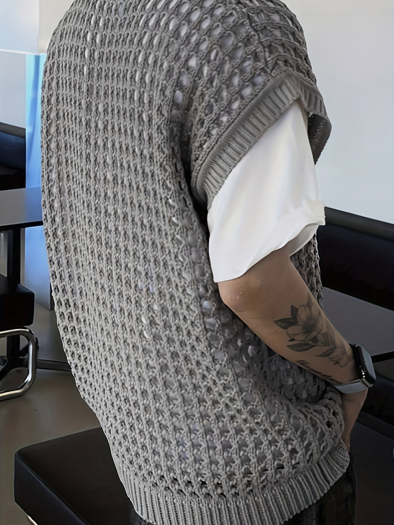 Débardeur homme en viscose ajourée, col rond sans manches - Couleur unie pour look décontracté, extérieur et streetwear - Printemps\u002FÉté\u002FAutomne