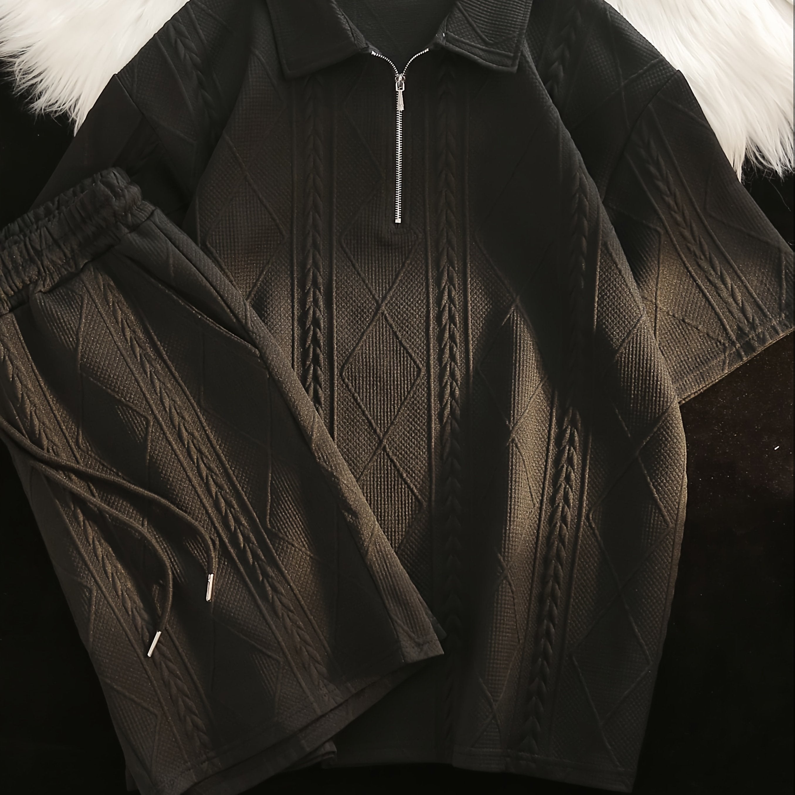 Retro Style 2pcs Men's Casual Summer Outfit Suits, Geometric Pattern Design Short Sleeve Lapel Shirt Top And Shorts Suit