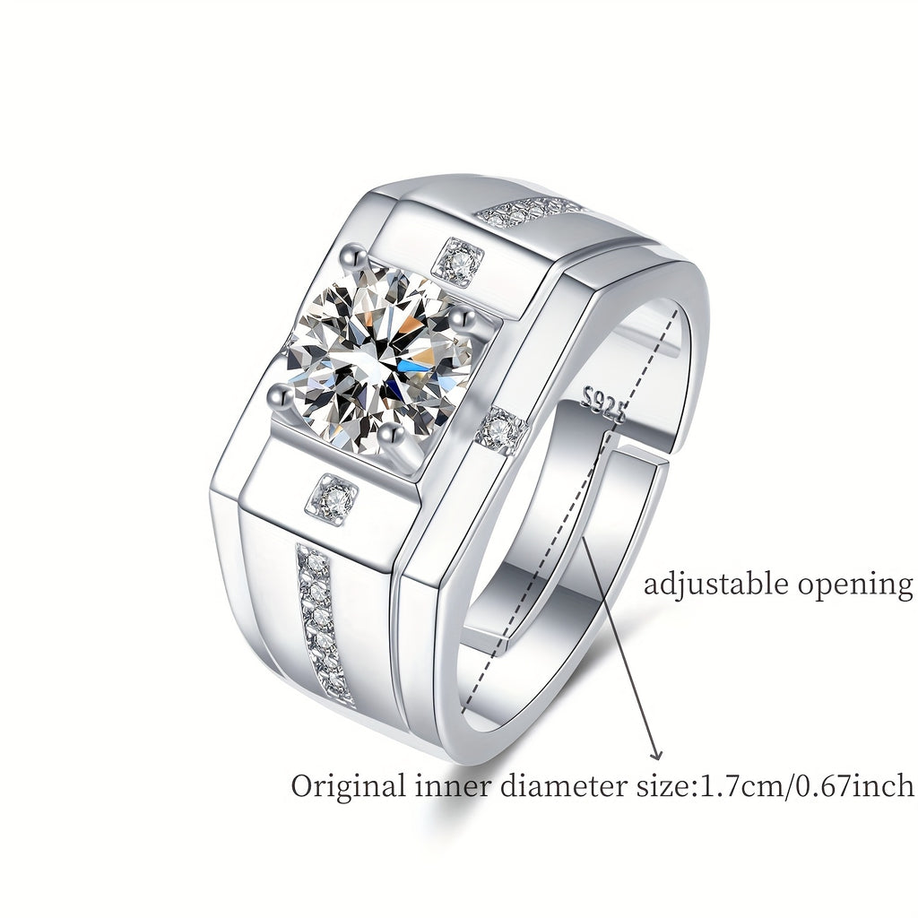 925 Pure Silvery Ring with Sparkling Synthetic Zirconia, and Dominant High-Quality Jewelry for Men