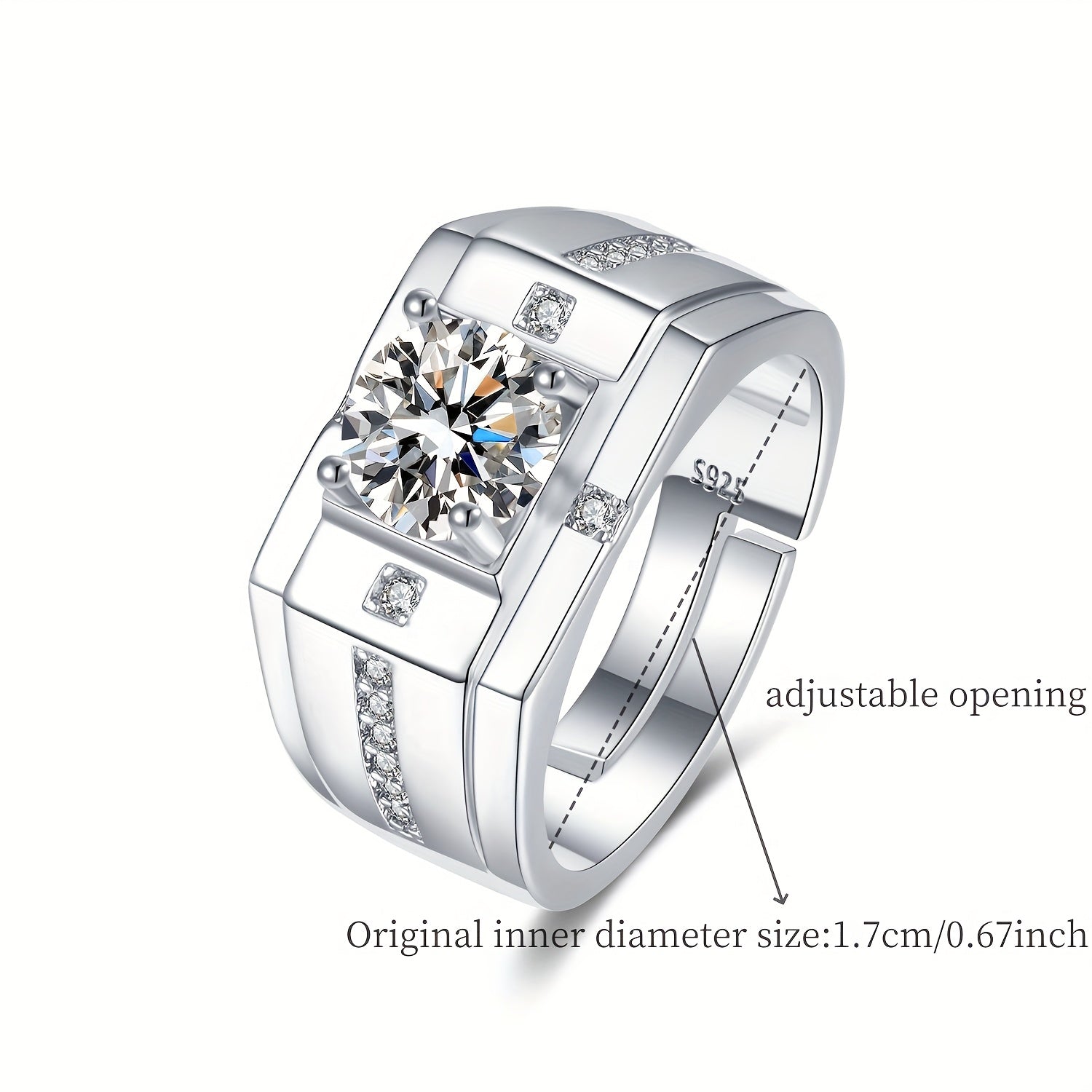 925 Pure Silvery Ring with Sparkling Synthetic Zirconia, and Dominant High-Quality Jewelry for Men