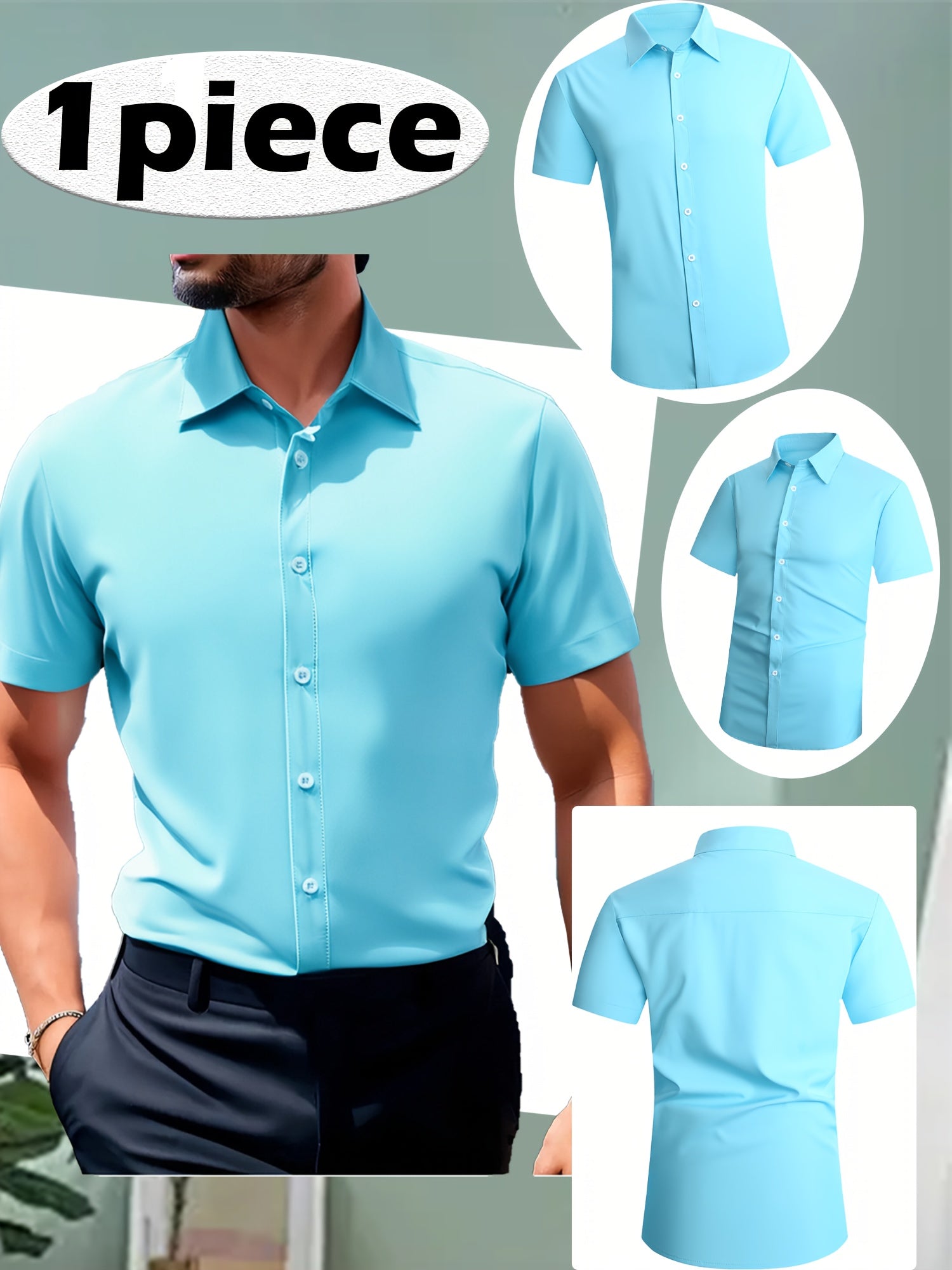 1pc Nosize Men's Button- Shirt - 97% Polyester 3% Spandex, Breathable & Stretch Comfort, Classic Point Collar, Solid Color Casual Shirt for Business, Outdoor, Golf, Beach & Daily Wear, Business Casual, Outdoor Apparel, Comfortable Fit, Durable Fabric