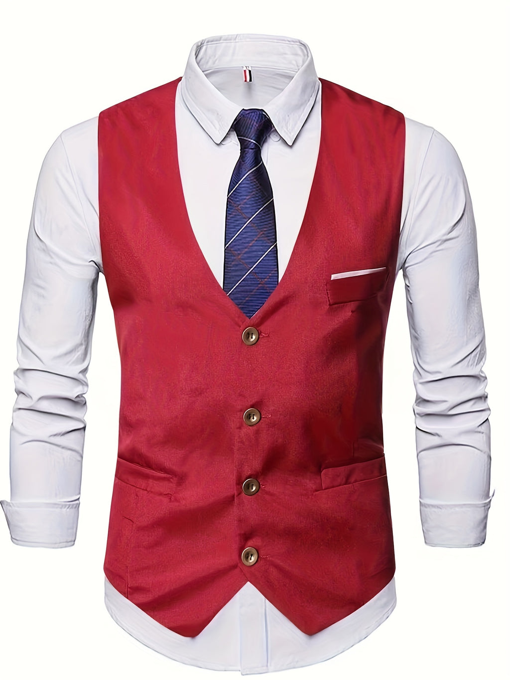 Gilet de Costume à Col en V, Style Rétro Décontracté pour Homme, Gilet Cintré Uni à Simple Boutonnage pour Tenue de Soirée